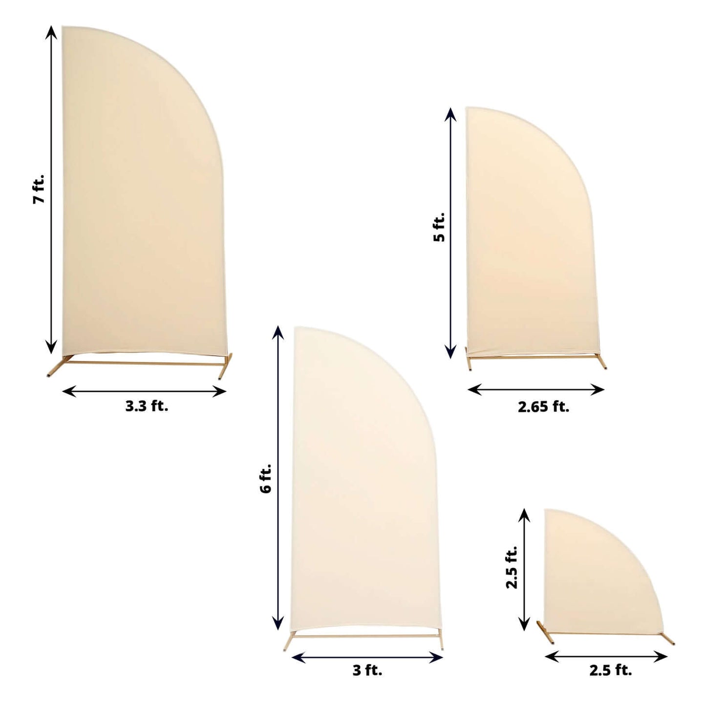 Set of 4 Matte Beige Spandex Half Moon Chiara Backdrop Stand Covers, Custom Fitted Wedding Arch Covers - 2.5ft,5ft,6ft,7ft