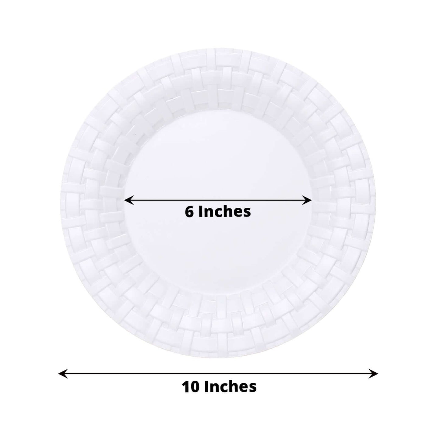 10-Pack Plastic Dinner Plates White Basketweave Rim - Durable Disposable Dinner Plates 10"