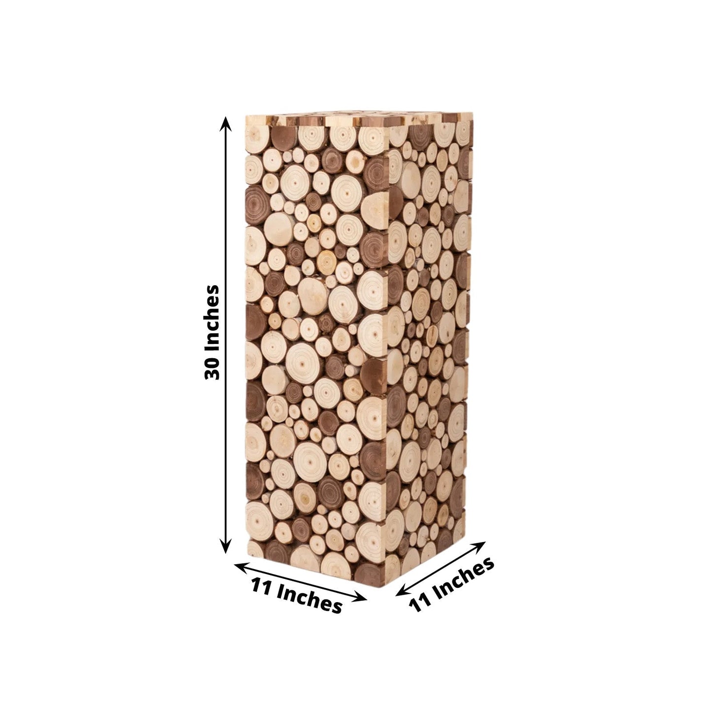 30" Natural Wooden Slices Pillar Prop Pedestal Stand, Rustic Farmhouse Wood Riser Rectangular Plant Stand