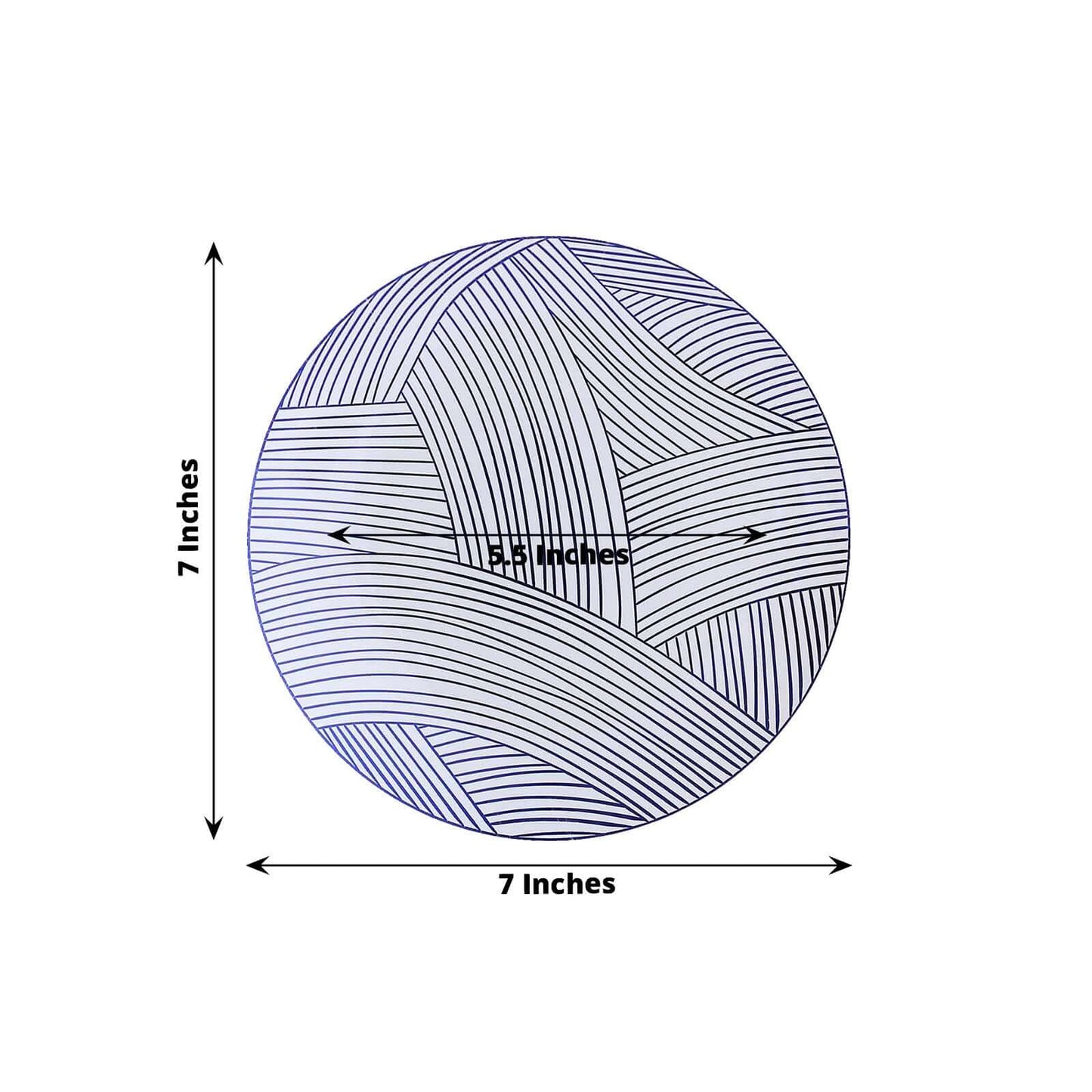 10-Pack Plastic 7" Round Dessert Plates in White with Blue Wave Brush Strokes Pattern - Disposable Appetizer Salad Plates