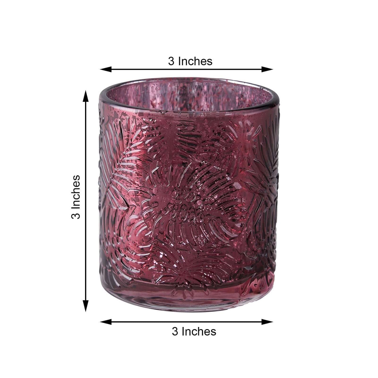 6-Pack Mercury Glass Candle Holders Burgundy Palm Leaf Design - Votive Tealight Holders for Events