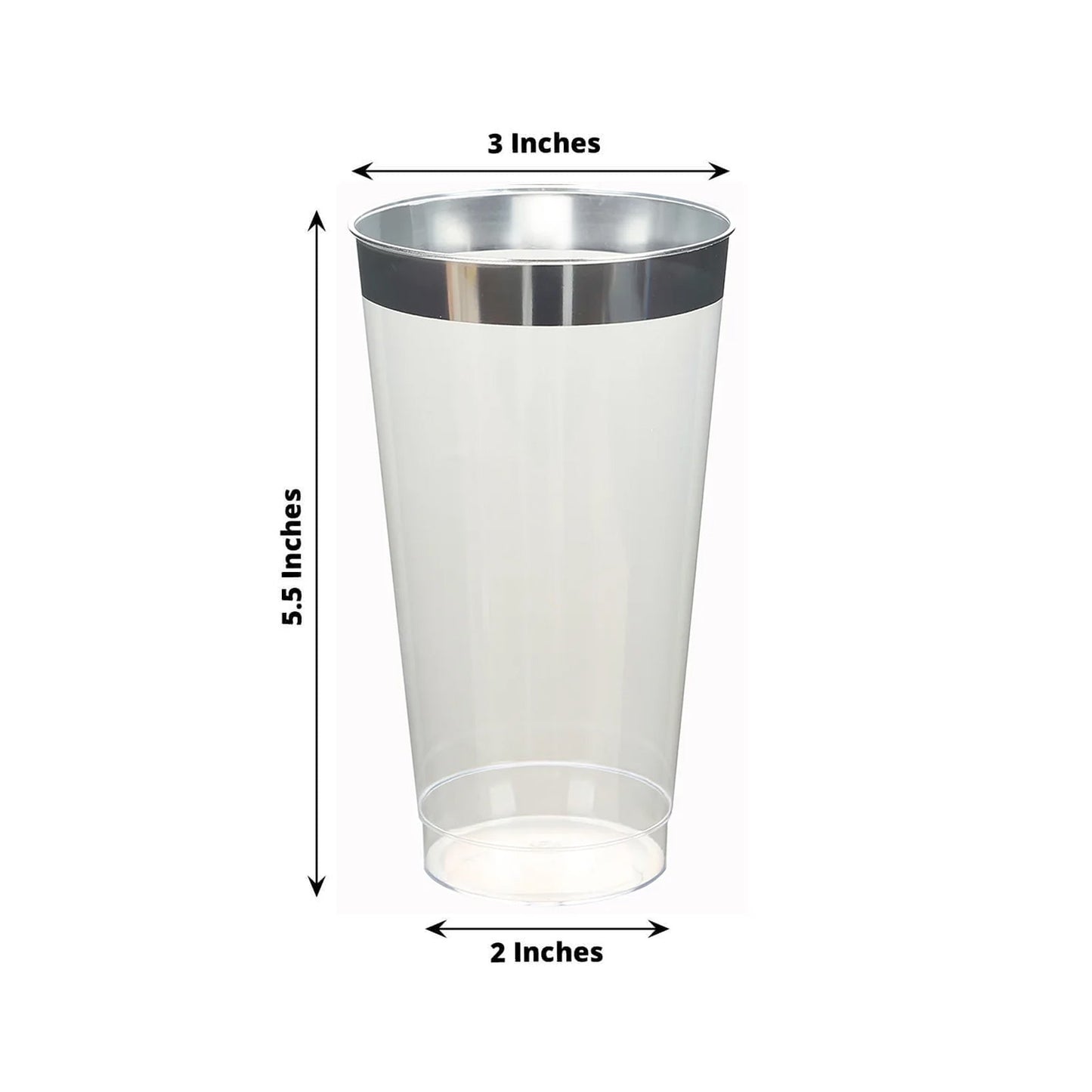 12-Pack Plastic Party Cups Clear with Silver Rim - Durable Disposable Tumblers for Drinks 17oz 5.5"