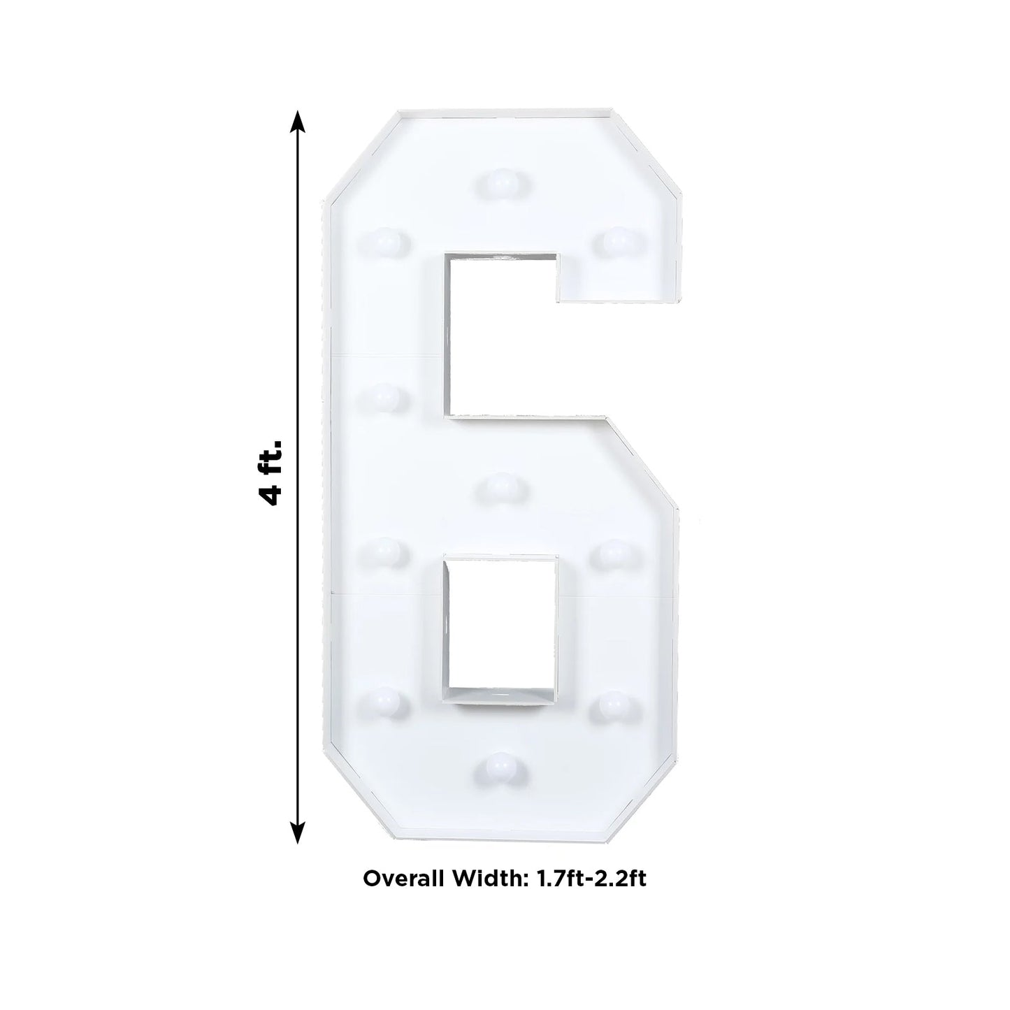 Giant LED Marquee Light Up Number "6", White 4ft Pre-Cut Foam Board with 10 Warm White Battery Operated LEDs, Glue Gun and Sticks