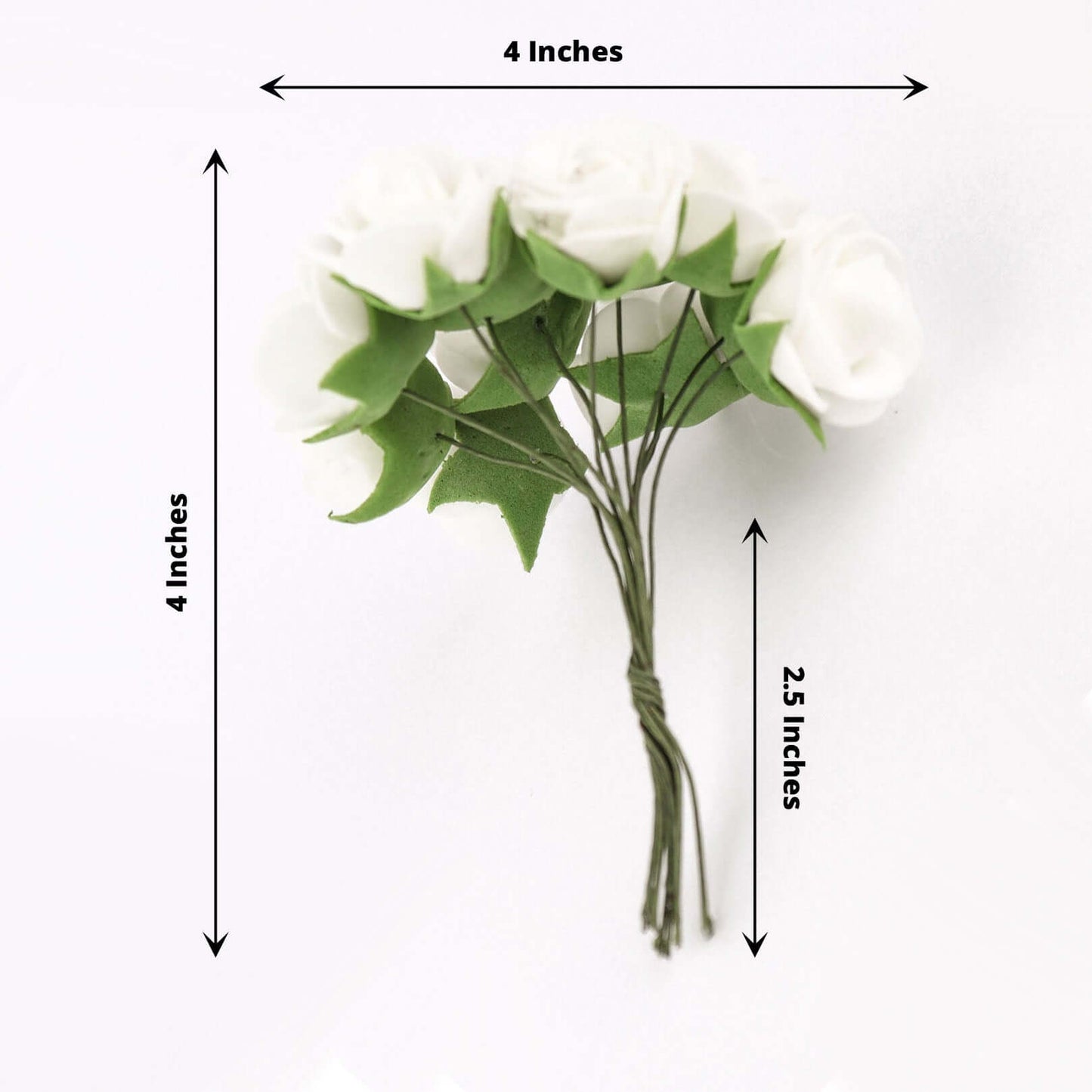 48 Roses 1" White Real Touch Artificial DIY Foam Rose Flowers With Stem, Craft Rose Buds