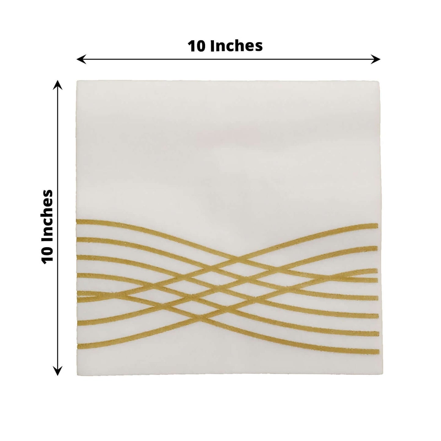 20 Pack Linen-Like Paper 5"x5" Napkins White with Gold Foil Wave Design - Classy Disposable Airlaid Cocktail Napkins