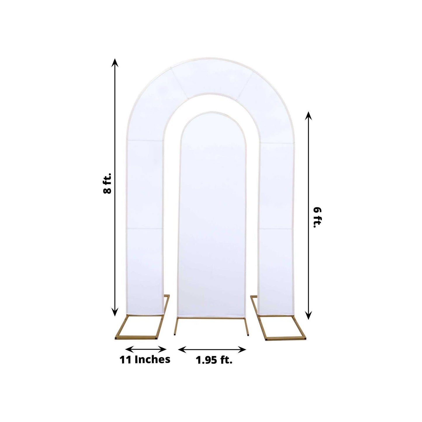 Set of 2 White Spandex Fitted Wedding Arch Covers for Round Top and Double Arch Chiara Backdrop Stands - 6ft,8ft