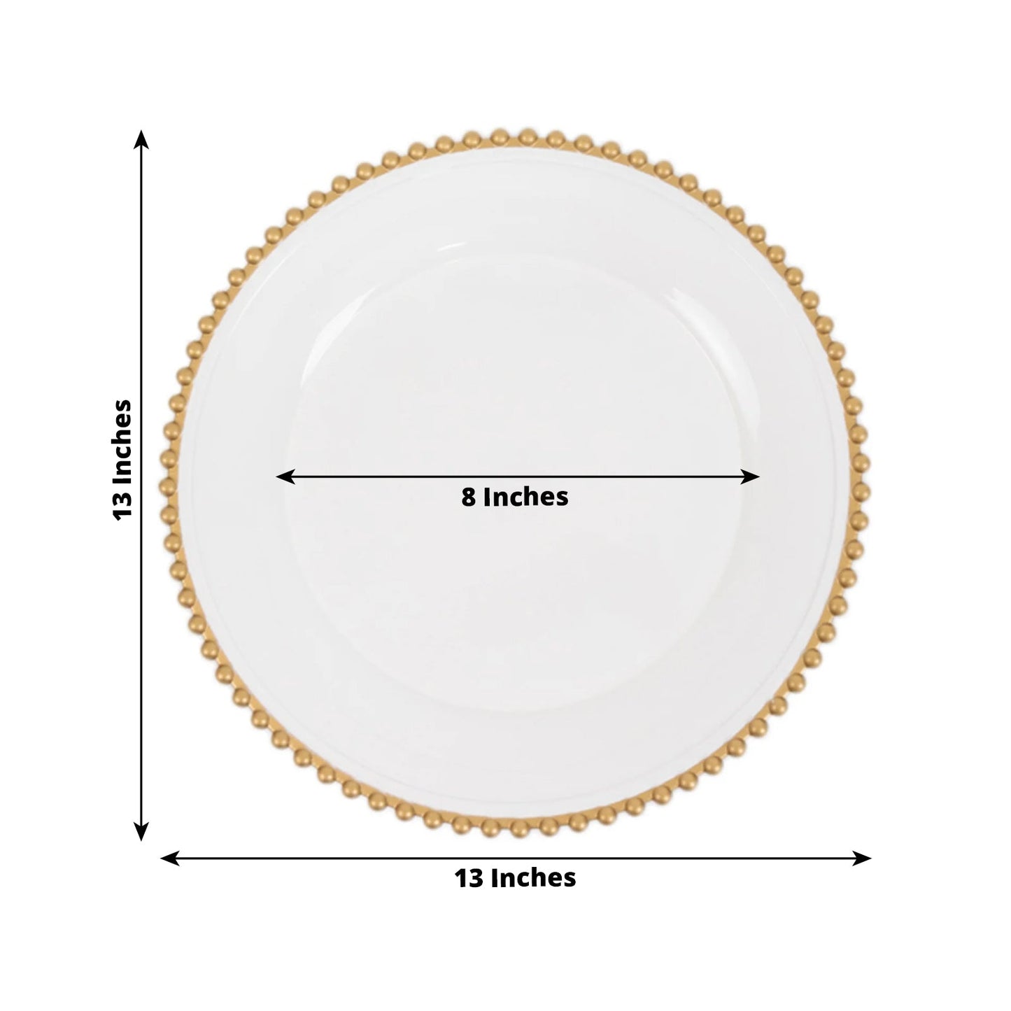 6-Pack Acrylic Round Charger Plates 13" in White with Gold Beaded Rim, Decorative Dinner Party Charger Tableware