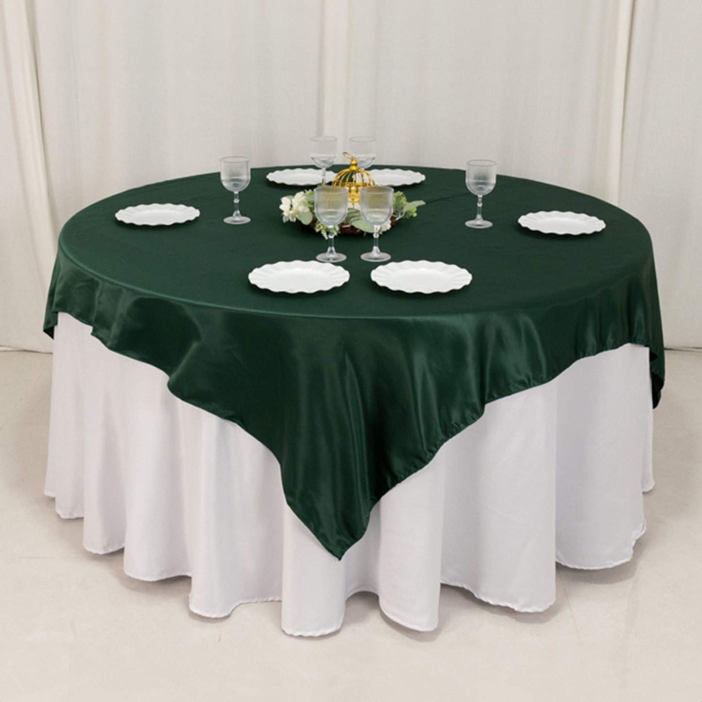Lamour Satin 72"x72" Table Overlay Square Tablecloth Hunter Emerald Green - Smooth Finish Table Topper