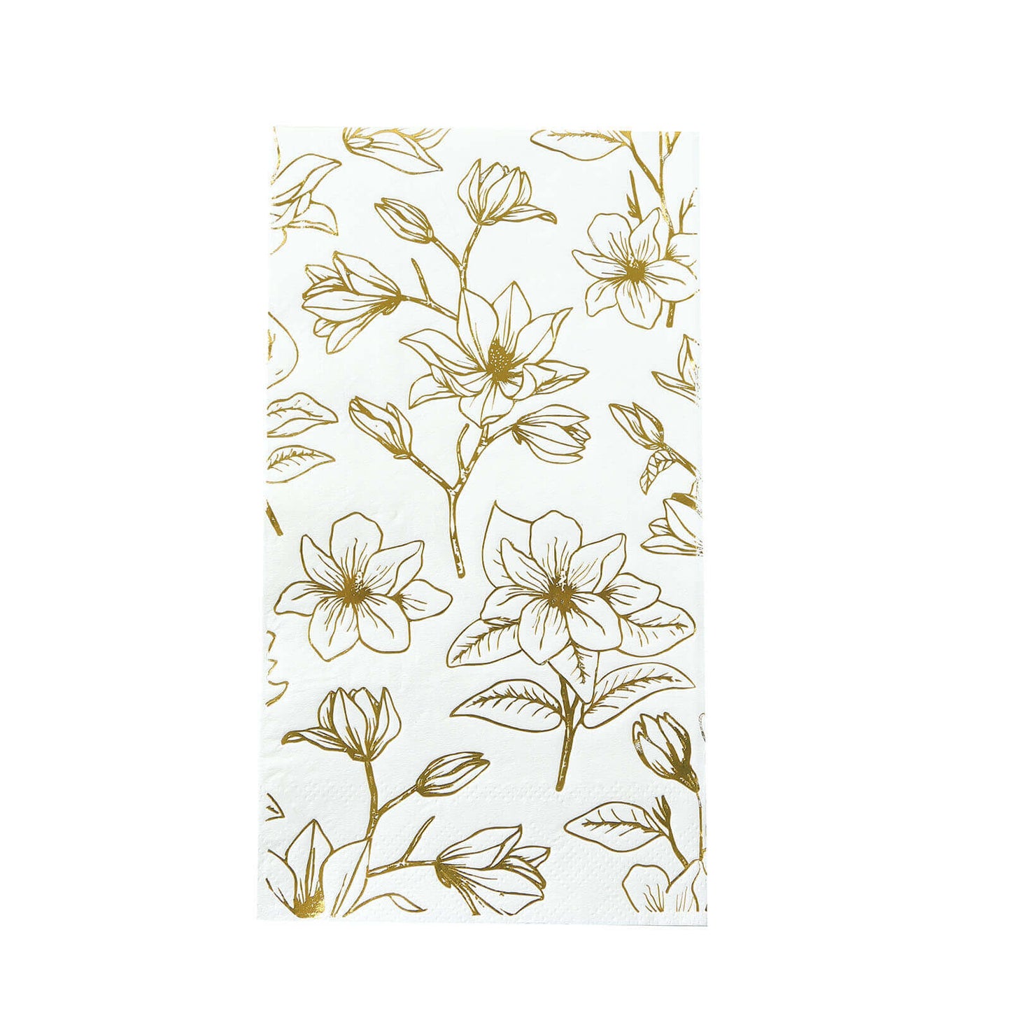 50-Pack Paper Dinner Napkins White with Gold Magnolia Flowers Print 2-Ply - Disposable Soft Napkins for Parties
