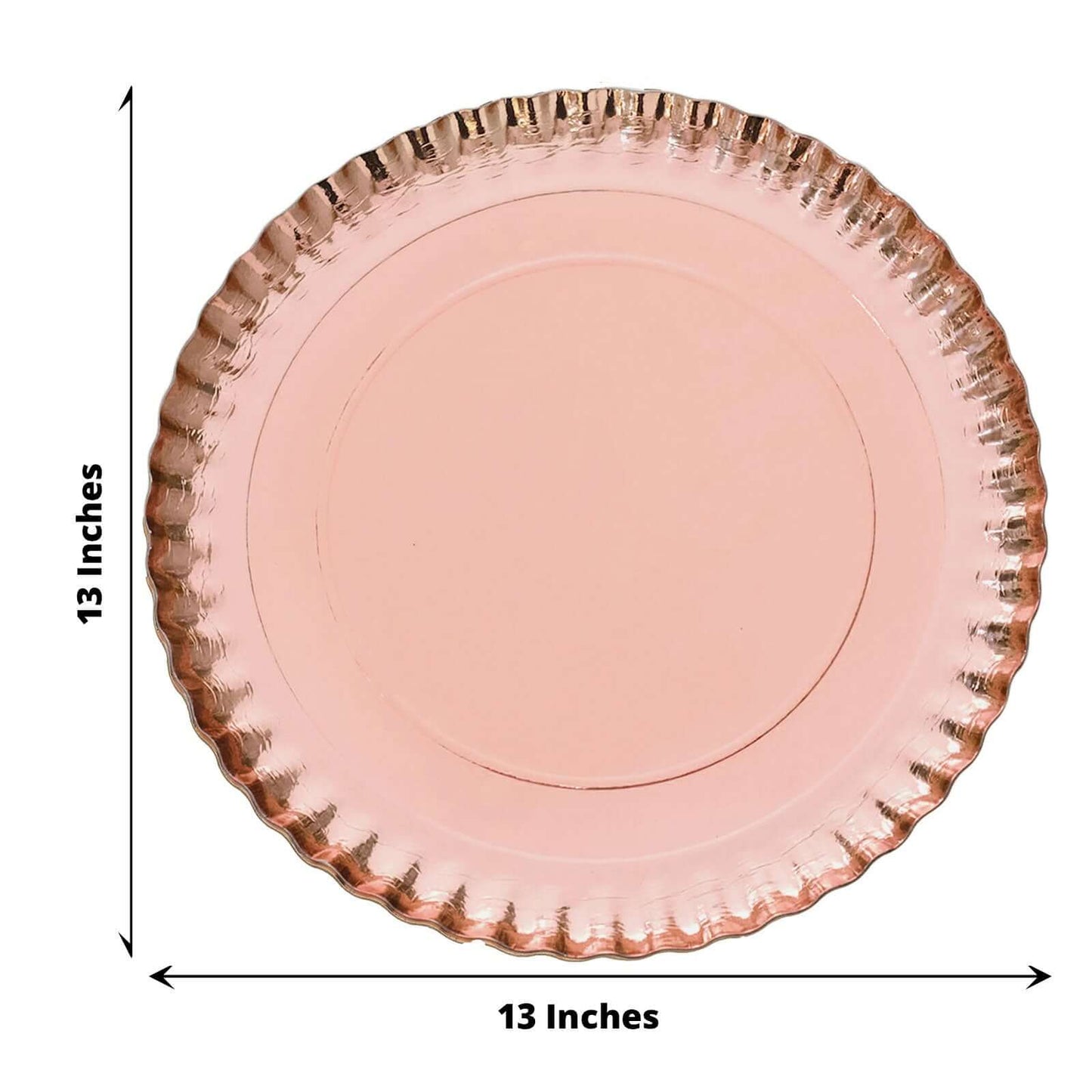 10-Pack Paper 13" Round Charger Plates in Rose Gold with Scalloped Rims - Heavy Duty Disposable 1100GSM Serving Trays