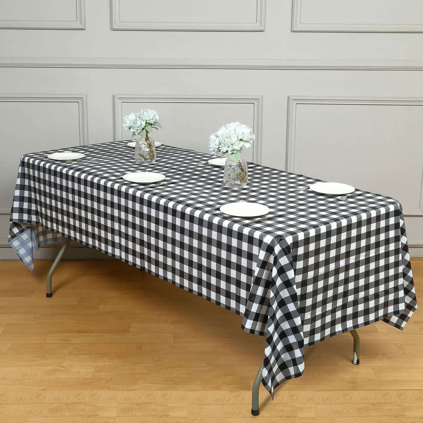 5-Pack Plastic Table Covers Black Checkered Rectangle - Durable PVC Disposable Covers for Events 54"x108"