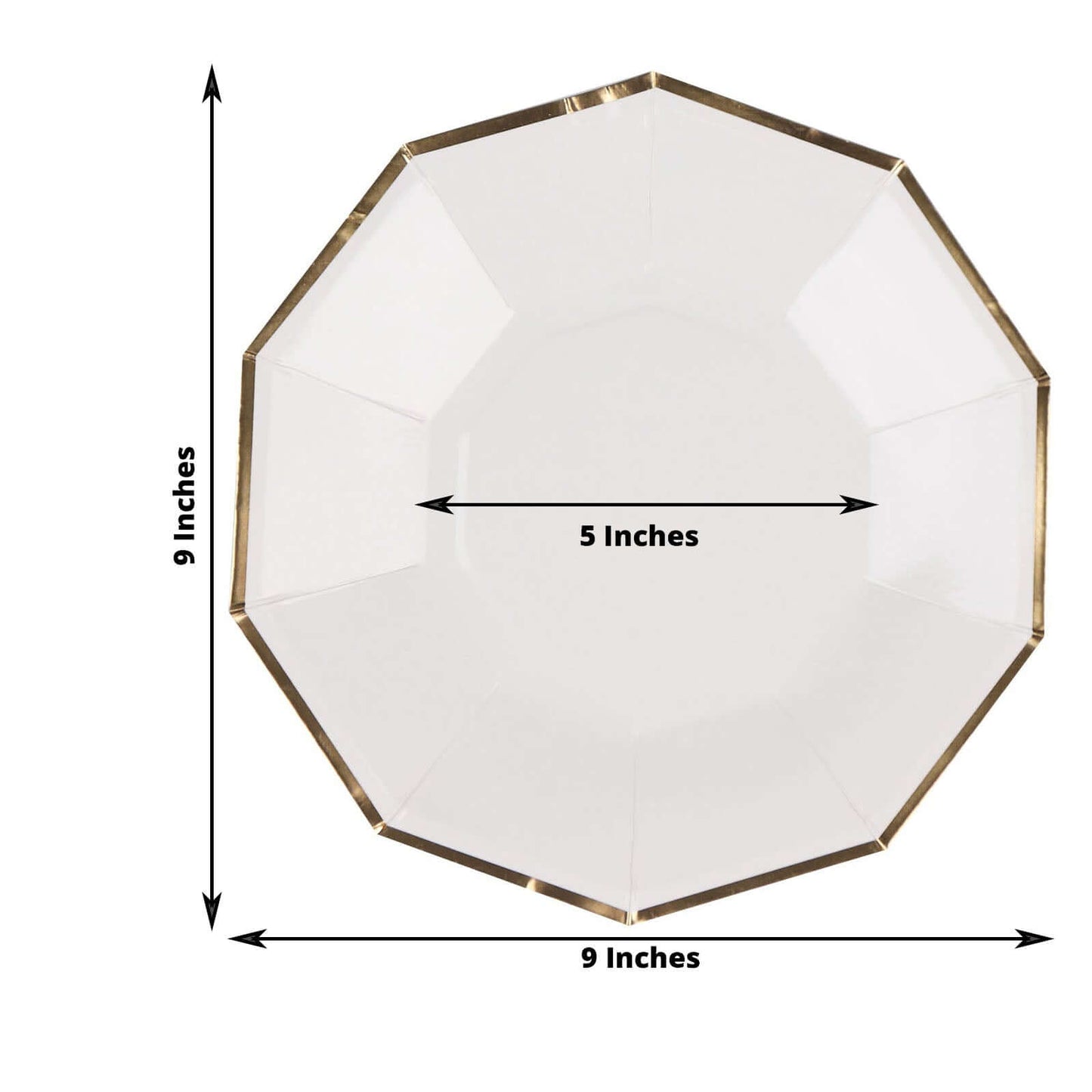 25-Pack Paper 9" Decagon Dinner Plates in White with Gold Foil Rim - Disposable Geometric Party Plates for Modern Weddings & Events