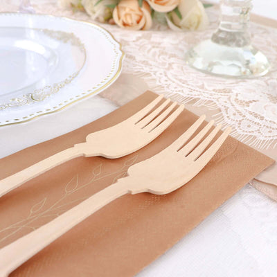 24-Pack Birchwood Forks Natural Vintage Baroque Design - Eco Friendly Biodegradable Wooden Utensils for Rustic Themes & Outdoor Parties 7.5"