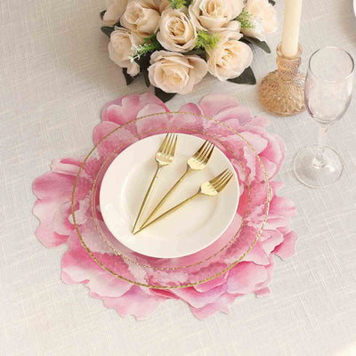 10-Pack Disposable Table Placemats with Pink Peony Flower Print - 400GSM Floral Cardboard Placemats for Dinner Parties & Gatherings 14"