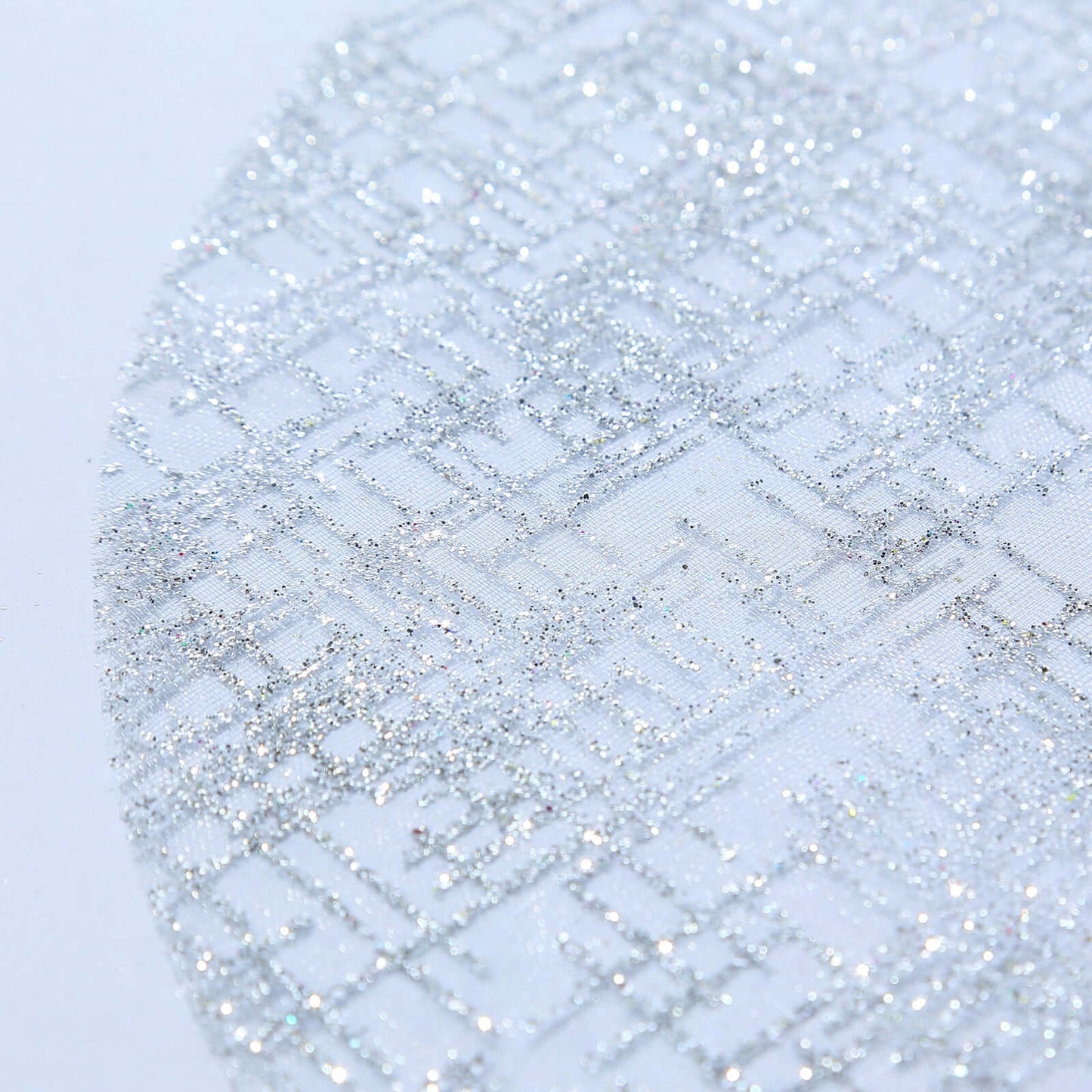 10-Pack Table Placemats Glitter Design Metallic Silver Round - Mesh Polyester Disposable Mats 13"