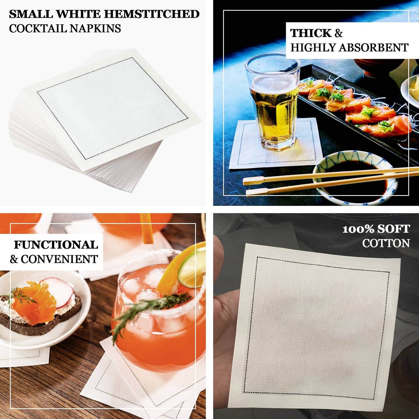 Disposable Cotton Cocktail Napkins â€“ 50 White 4.5" x 4.5" Napkins for High-End Bars, Receptions & Parties