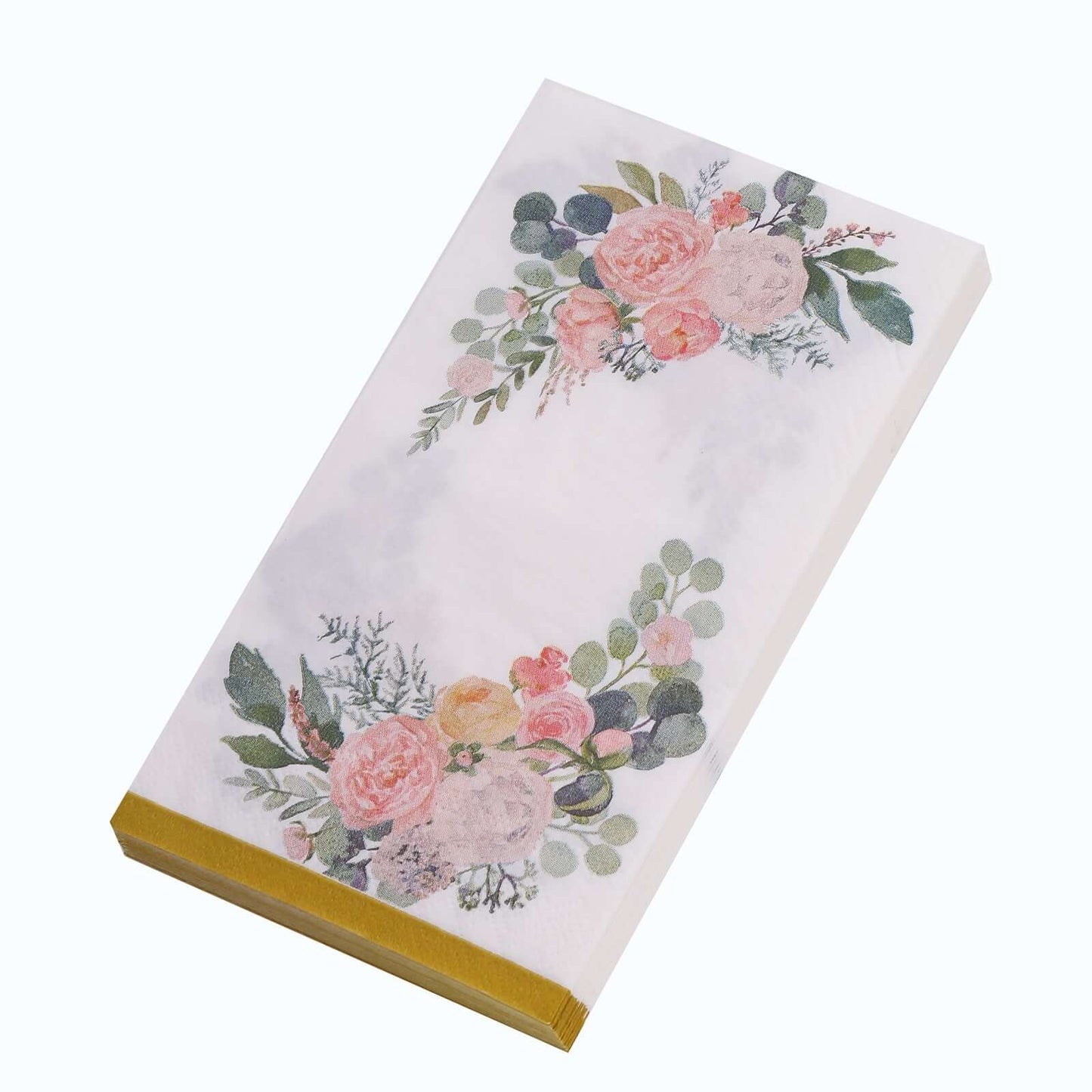 20-Pack Paper Dinner Napkins White with Pink Peony Flowers and Gold Edge 2-Ply - Stylish Disposable Napkins for Events