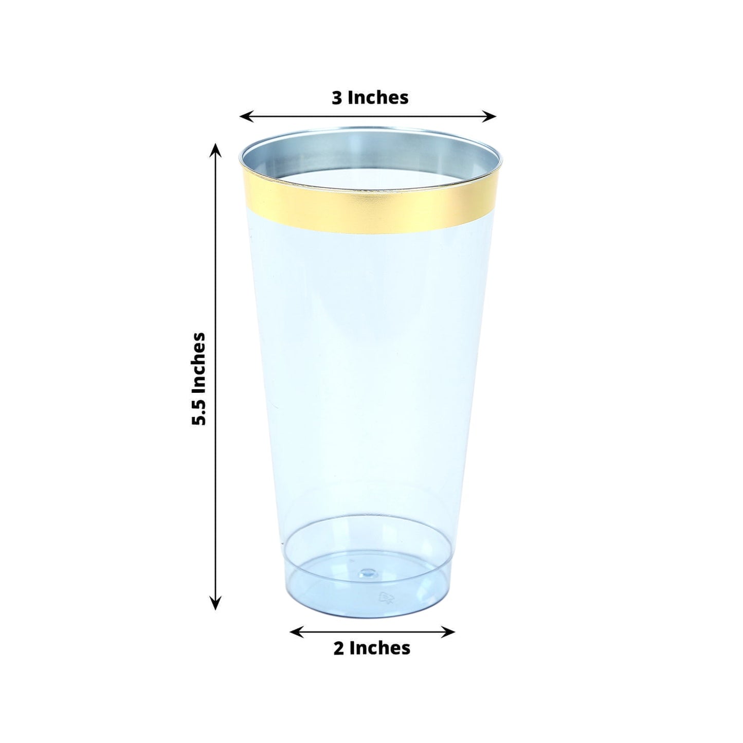 12-Pack Plastic Party Cups Transparent Dusty Blue with Gold Rim - Durable Disposable Tumblers for Drinks 17oz 5.5"