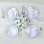 Set of 20 Plastic Round Dinner and Dessert Plates in White with Metallic Blue Floral Design - Stylish Disposable Dinnerware 8", 10"
