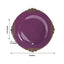 10-Pack Plastic 8" Round Dessert Plates in Purple with Gold Leaf Embossed Rim - Disposable Vintage Baroque Style Salad Plates