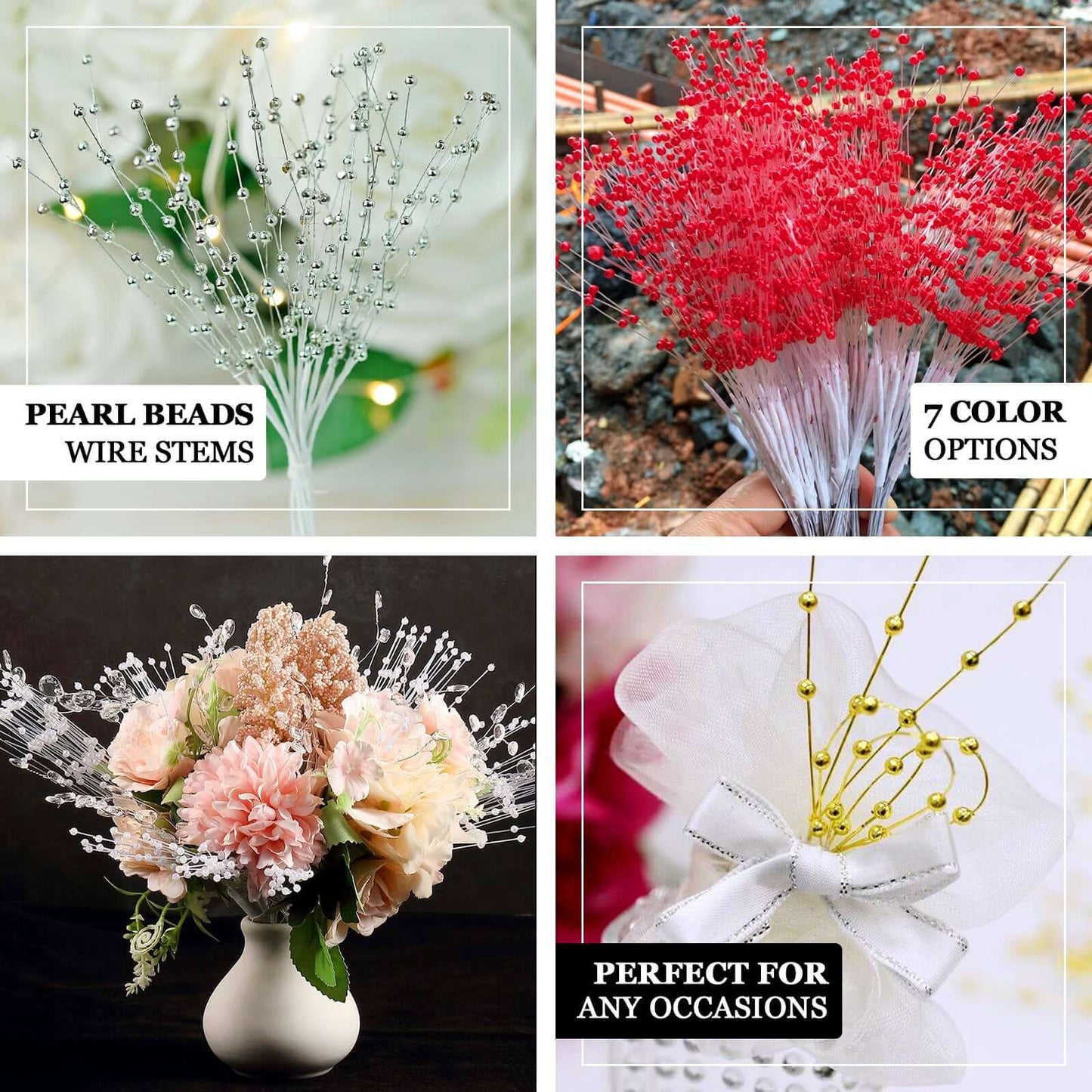 12 Bunches Faux Pearl Bead Spray Vase Fillers in Burgundy - Lustrous DIY Craft Beads 7"