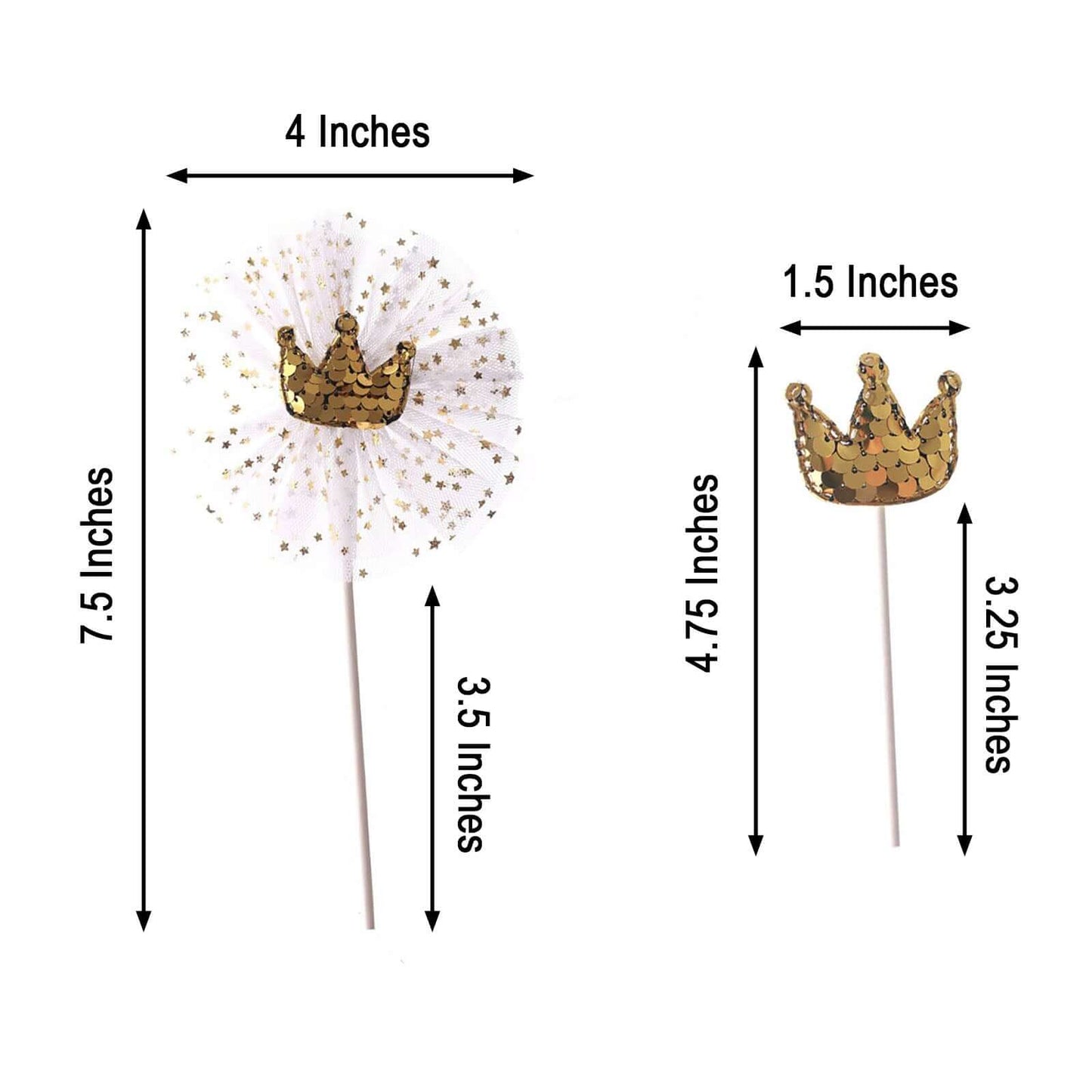 9-Pack Sequin Crown and Tutu Cupcake Cake Toppers Gold - Shimmering Princess Inspired Cake Inserts DIY Party Decoration Supplies