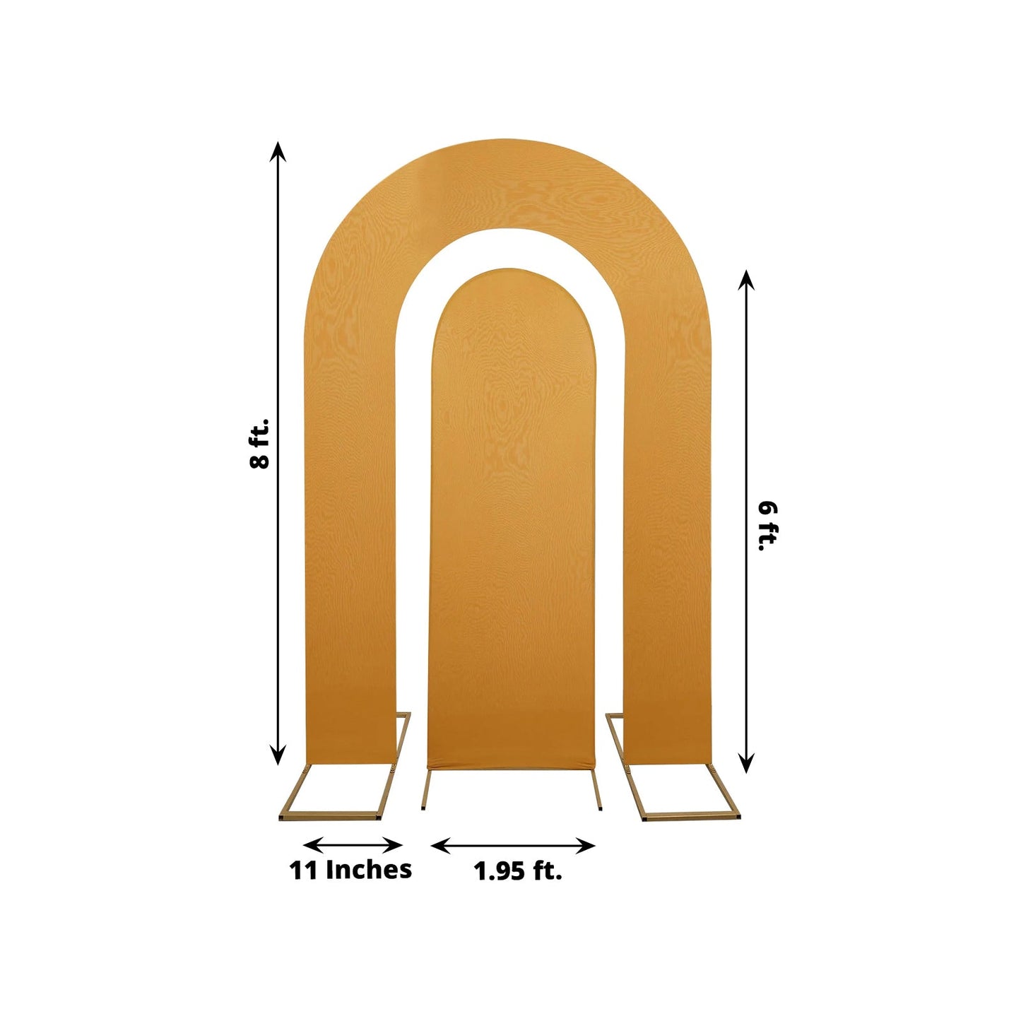 Set of 2 Gold Spandex Fitted Wedding Arch Covers for Round Top and Double Arch Chiara Backdrop Stands - 6ft,8ft