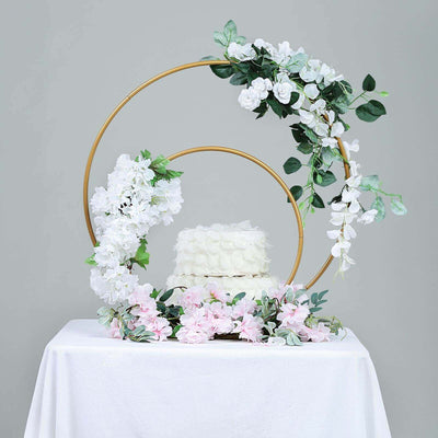 Double Hoop Flower Stand Metal Gold - Wedding Table Centerpiece for Receptions 24" & 16" - Linen Luxes