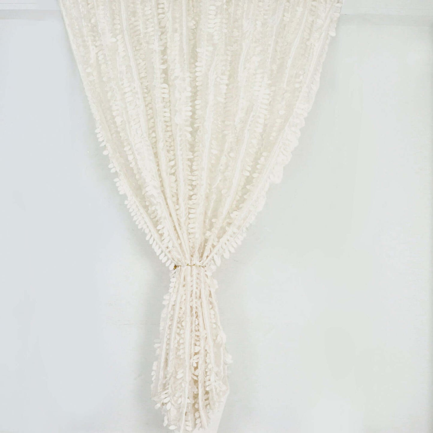 8ftx8ft Ivory 3D Leaf Petal Taffeta Event Curtain Drapes, Backdrop Event Panel With Rod Pocket