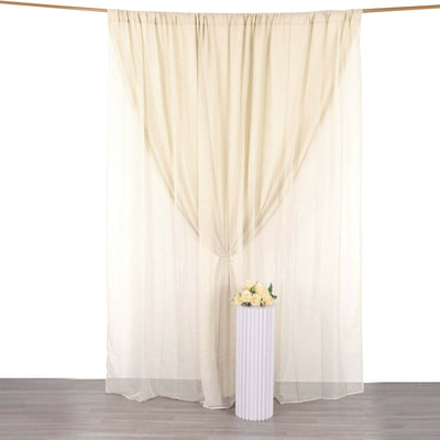 Beige Chiffon Polyester Event Curtain Drapes, Dual Layer Divider Backdrop Curtain Panels with Rod Pockets - 10ftx10ft