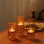 Set of 3 Glass Taper Candle Holders Amber Gold with Gemstone Pattern - Dual Sided Crystal Cylinder Tealight Stands 3", 4", 5.5"