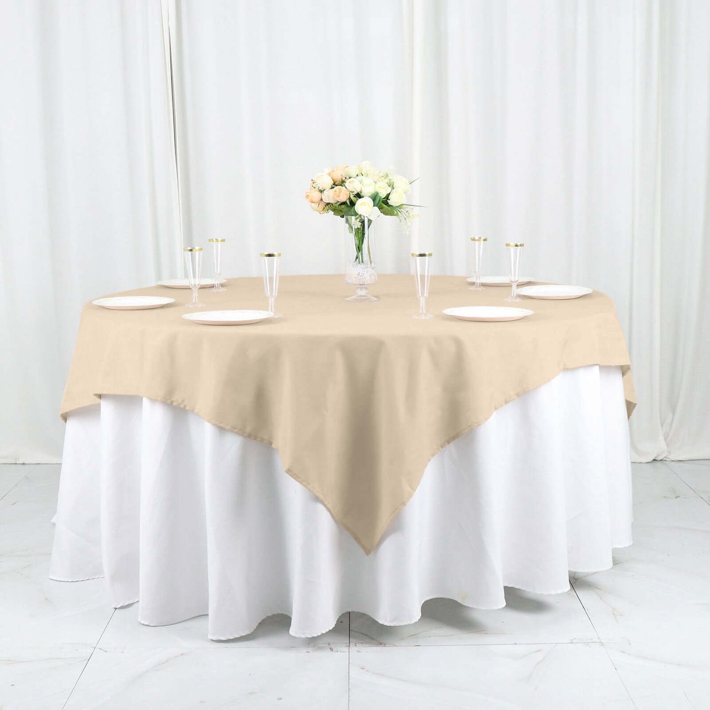 Polyester 70"x70" Table Overlay Square Tablecloth Nude - Wrinkle-Resistant & Durable Table Cover