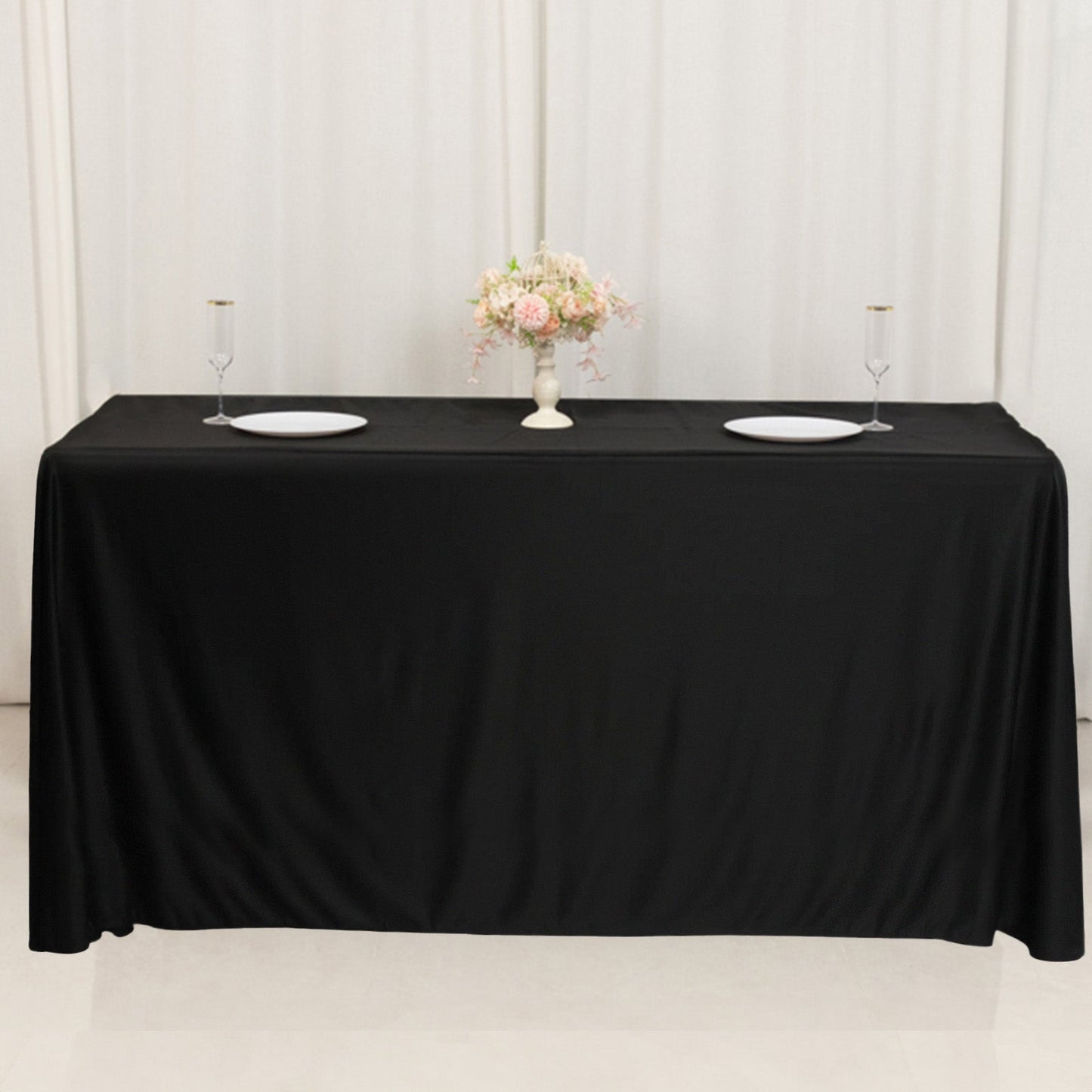 Fitted Polyester 72"x24"x42" Rectangle Tablecloth Black - Secure Fit for Elevated Tables