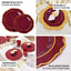 10-Pack Plastic 8" Round Dessert Plates in Burgundy with Gold Scalloped Rim - Disposable Appetizer/Salad Plates