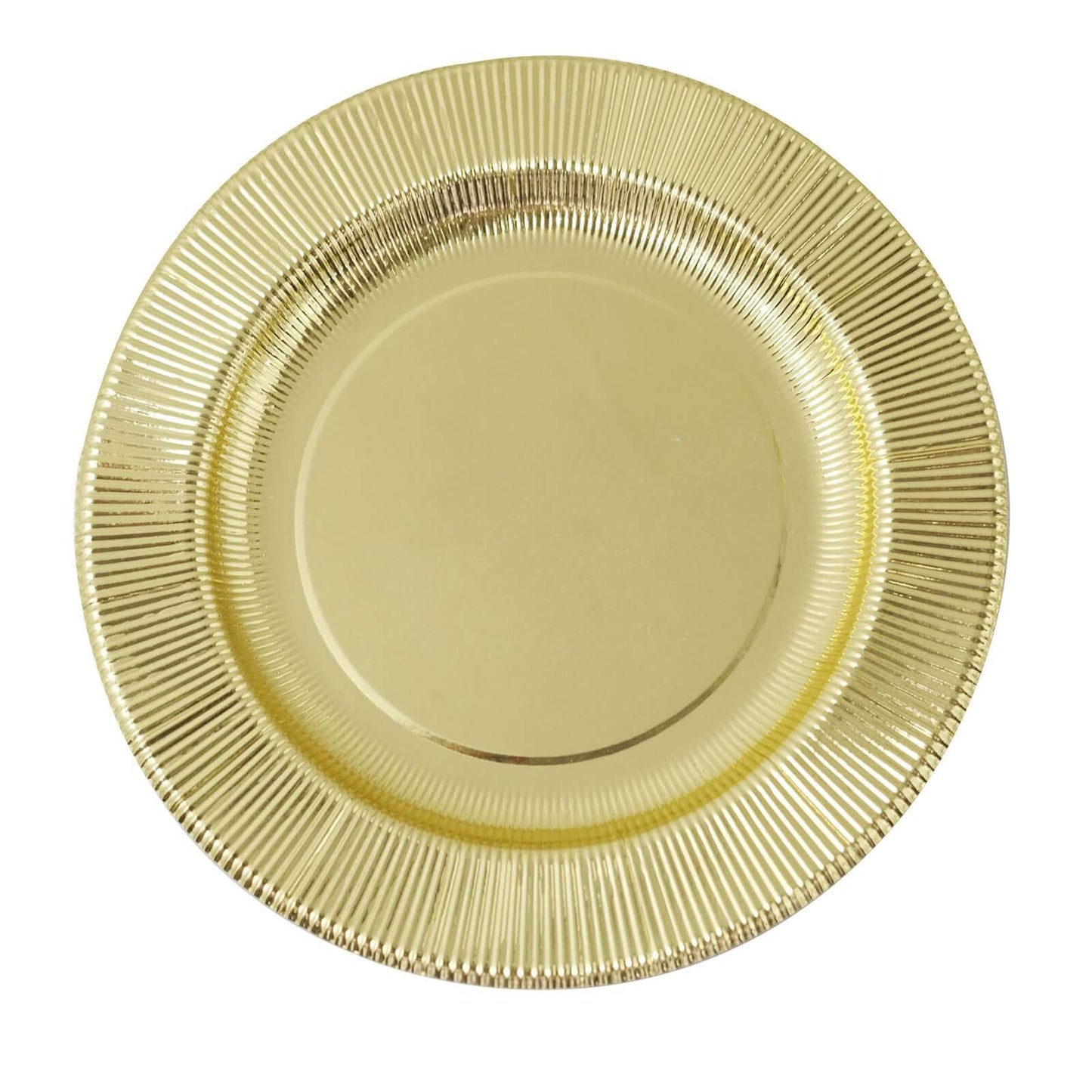 25-Pack Paper 10" Round Dinner Plates in Metallic Gold Sunray Design - Disposable Heavy Duty 350GSM Party Plates