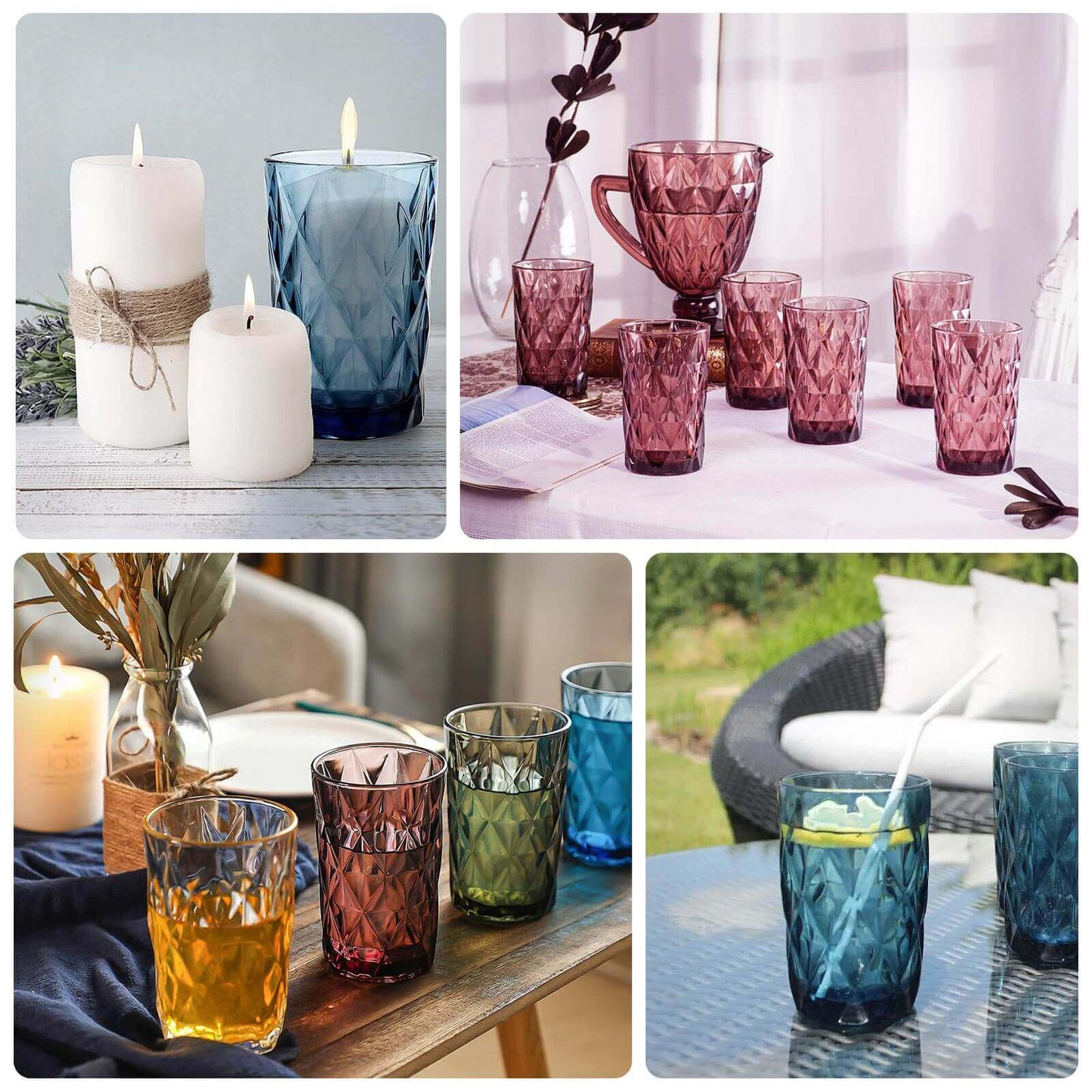 6-Pack Whiskey Glasses Clear Textured Crystal Cut Design with Heavy Base - Highball Tumblers for Parties & Events 12oz 5"