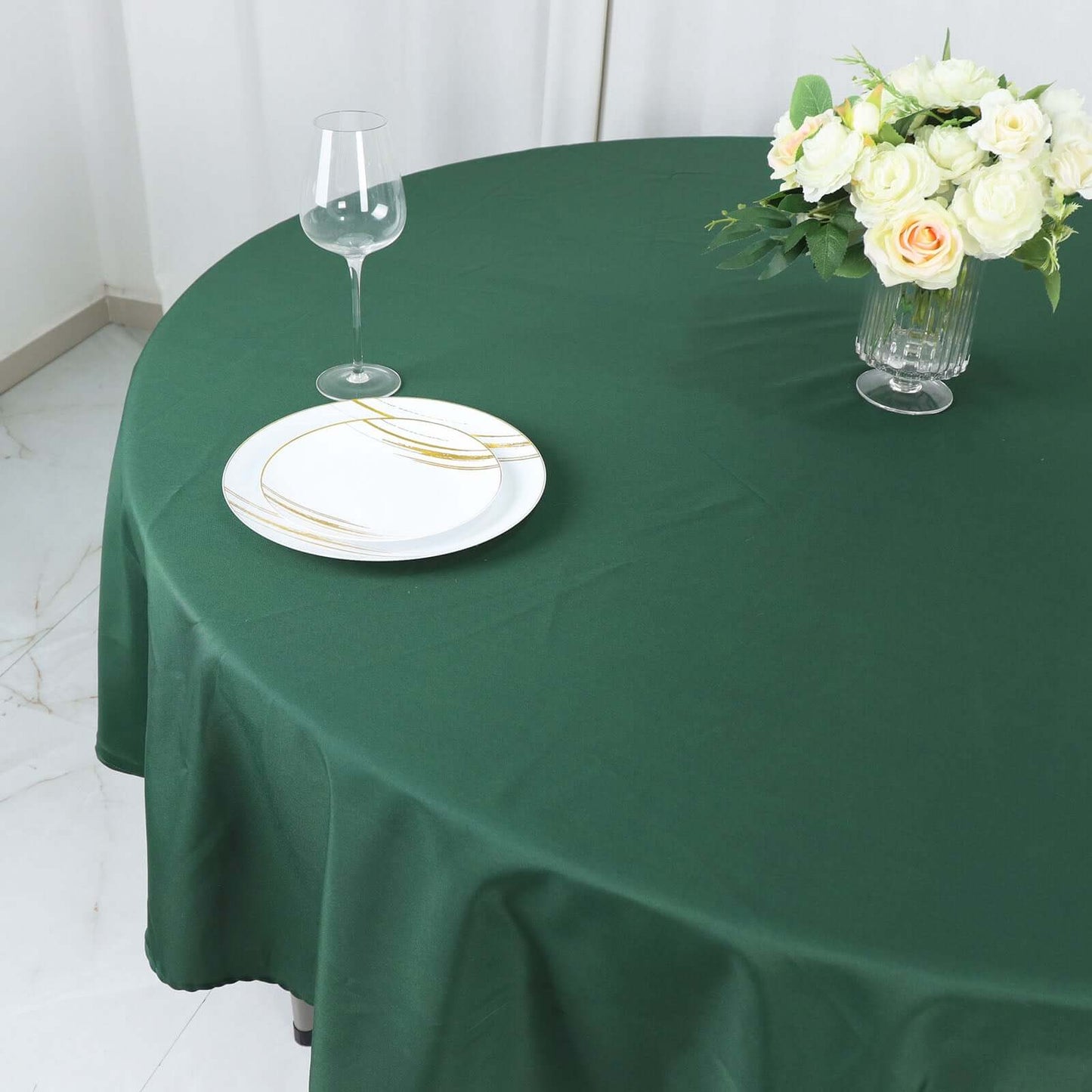 Polyester 90" Round Tablecloth Hunter Emerald Green - Stain & Wrinkle-Resistant Table Cover