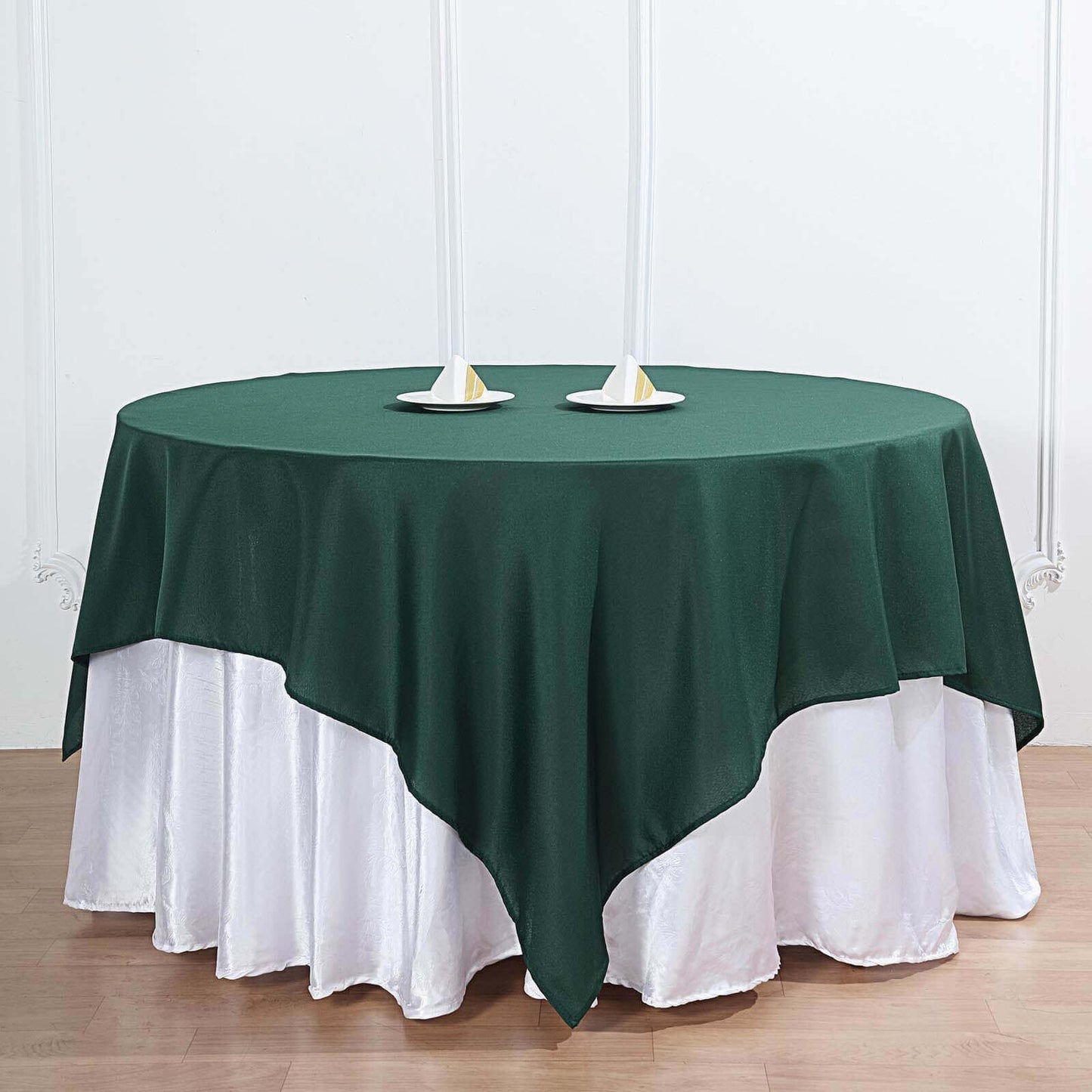 Polyester 70"x70" Table Overlay Square Tablecloth Hunter Emerald Green - Wrinkle-Resistant & Durable Table Cover