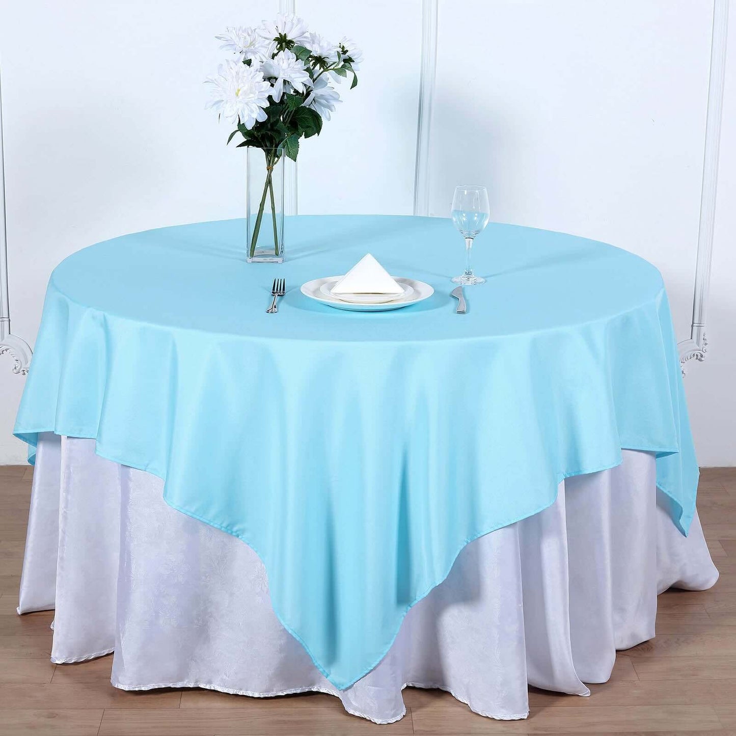 Polyester 70"x70" Table Overlay Square Tablecloth Light Blue - Wrinkle-Resistant & Durable Table Cover