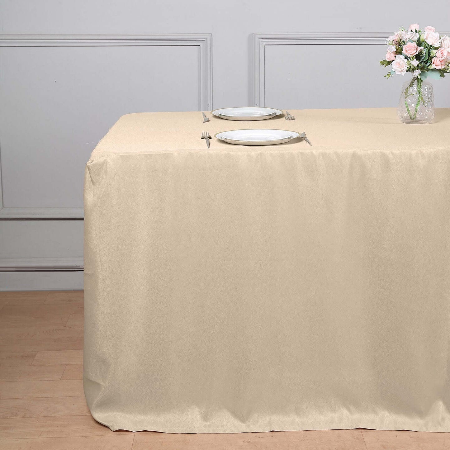 Fitted Polyester 96"x30" Rectangle Tablecloth Nude - Durable and Easy to Maintain Table Cover