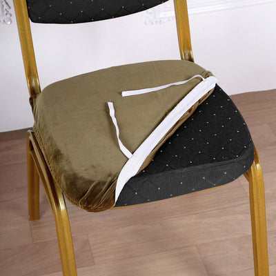 Velvet Chair Cushion Protector Stretch with Tie for Dining Chairs Olive Green - Durable Cover for Formal Gatherings