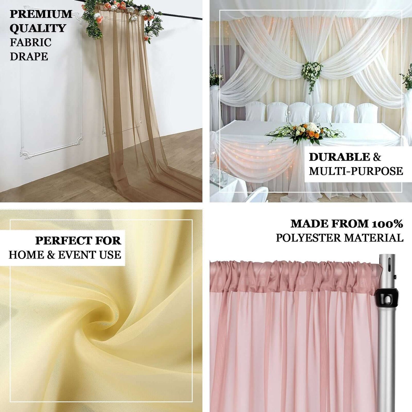5ftx32ft Blush Chiffon Curtain Panel, Durable Flame Resistant Backdrop Ceiling Drapery With Rod Pocket