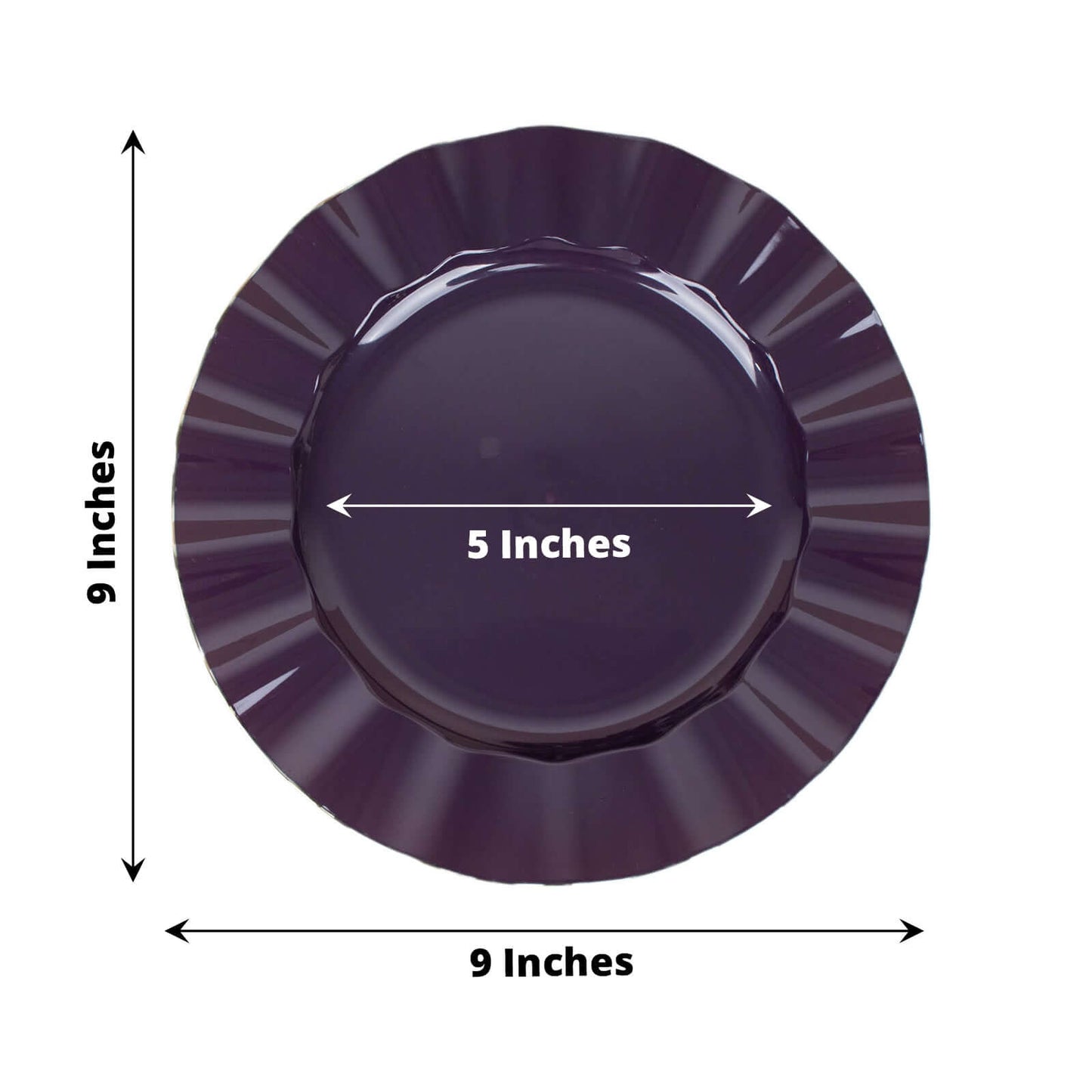10-Pack Plastic 9" Round Dinner Plates in Purple Ruffled Rim with Gold Edging - Sturdy Disposable Dinnerware