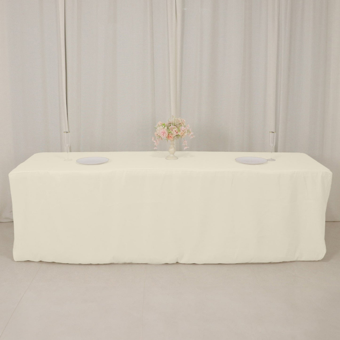 Premium Polyester 8ft Rectangle Tablecloth Ivory Durable Fitted 220GSM Table Cover