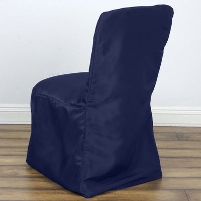 Polyester Chair Cover with Square Top for Banquet Chairs Navy Blue - Durable Reusable Slip-On Cover for Weddings & Parties