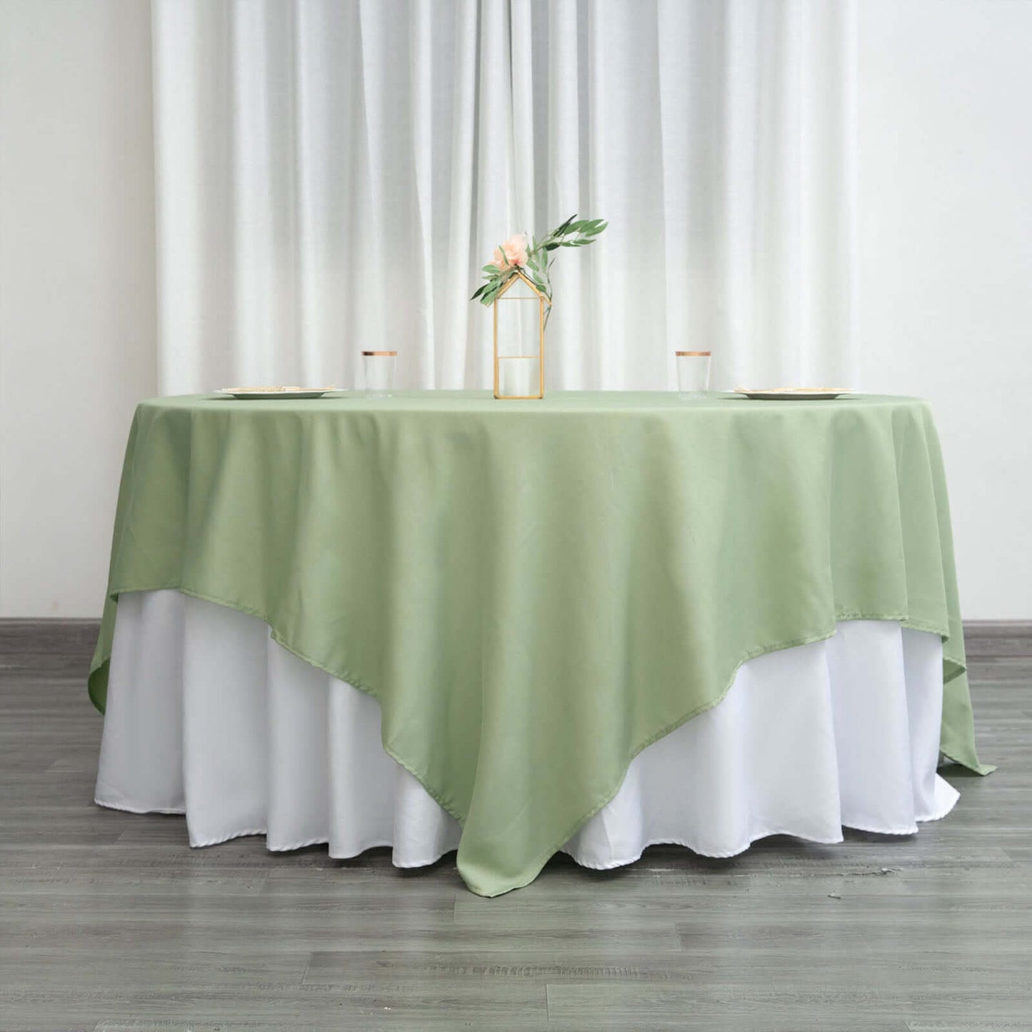 Polyester 90"x90" Table Overlay Square Tablecloth Sage Green - Wrinkle-Resistant & Durable Table Cover