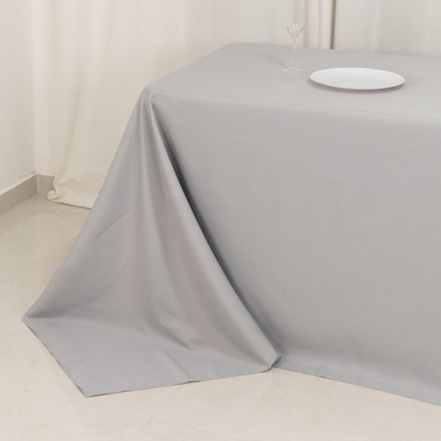 Premium Polyester 90"x156" Rectangle Tablecloth Silver - Seamless 220GSM Stain-Resistant Table Cover