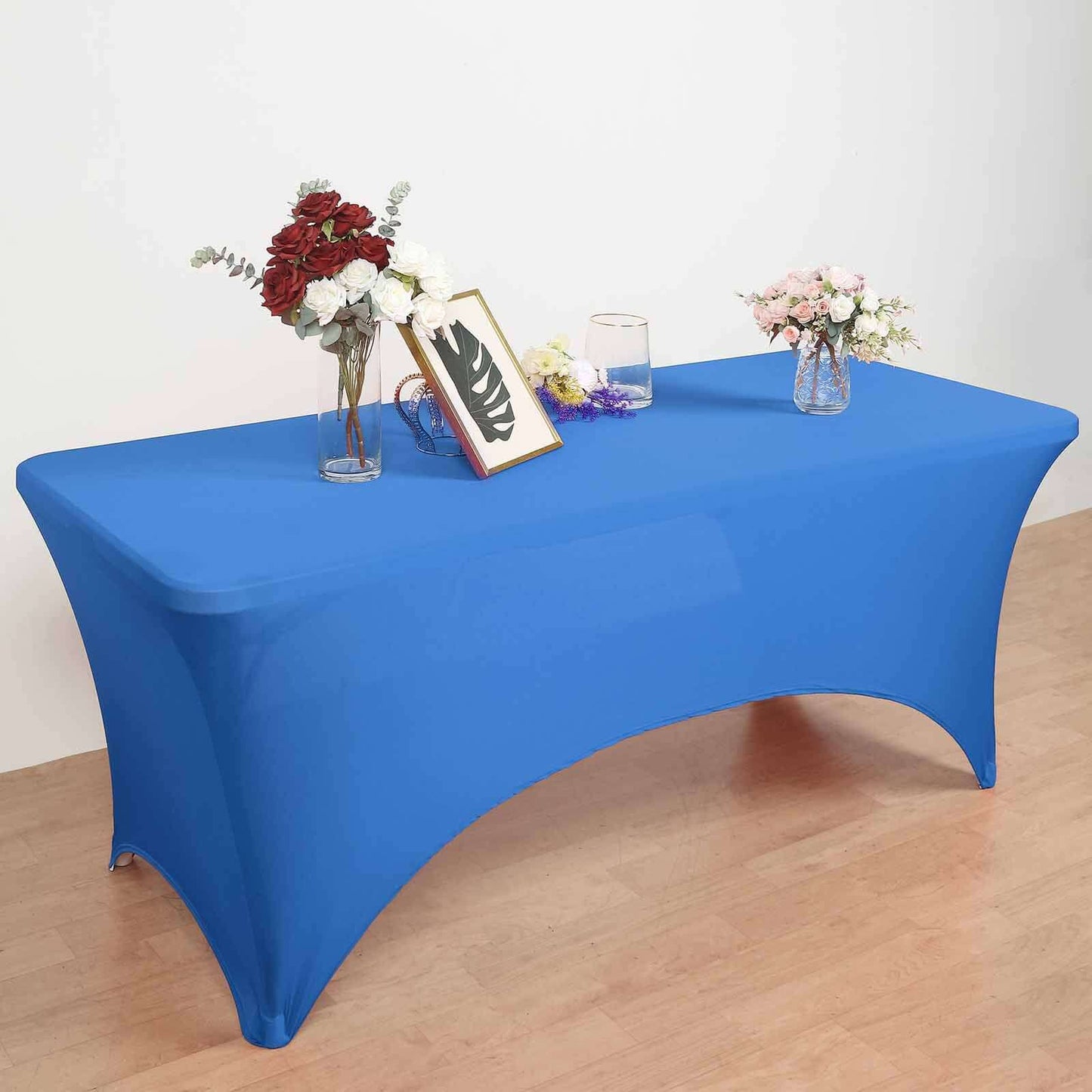 Stretch Spandex 72"x30" Rectangular Table Cover Royal Blue with Curved Open Back Design Tailored Professional Look