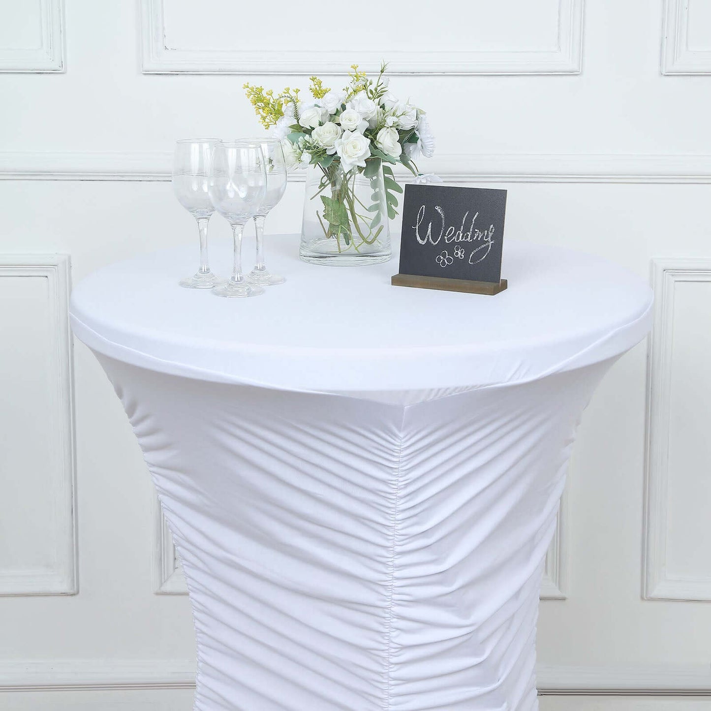 Heavy Duty Spandex 30" Fitted Round Cocktail Table Cover White Ruched Pleated - Durable Stretch Design