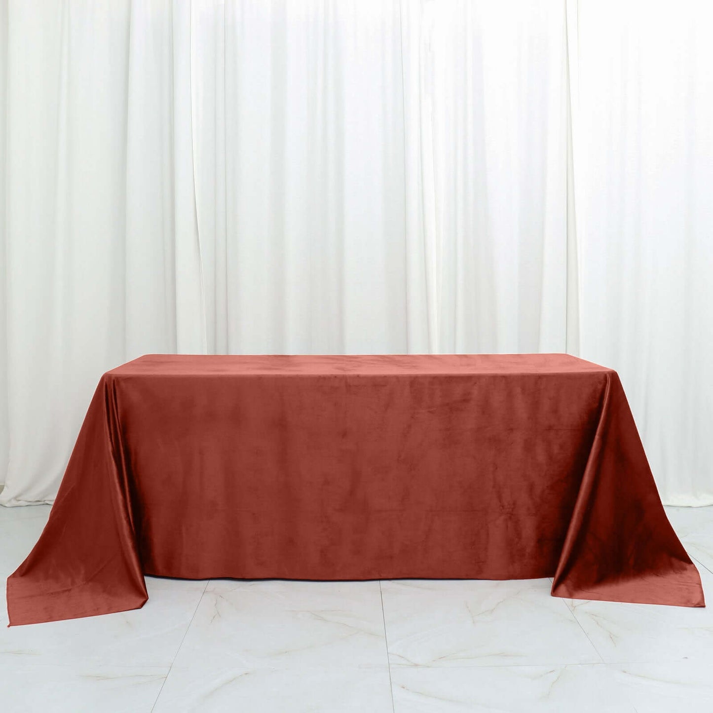 Premium Velvet 90"x132" Rectangle Tablecloth Terracotta (Rust) - Reusable Soft & Seamless Table Cover